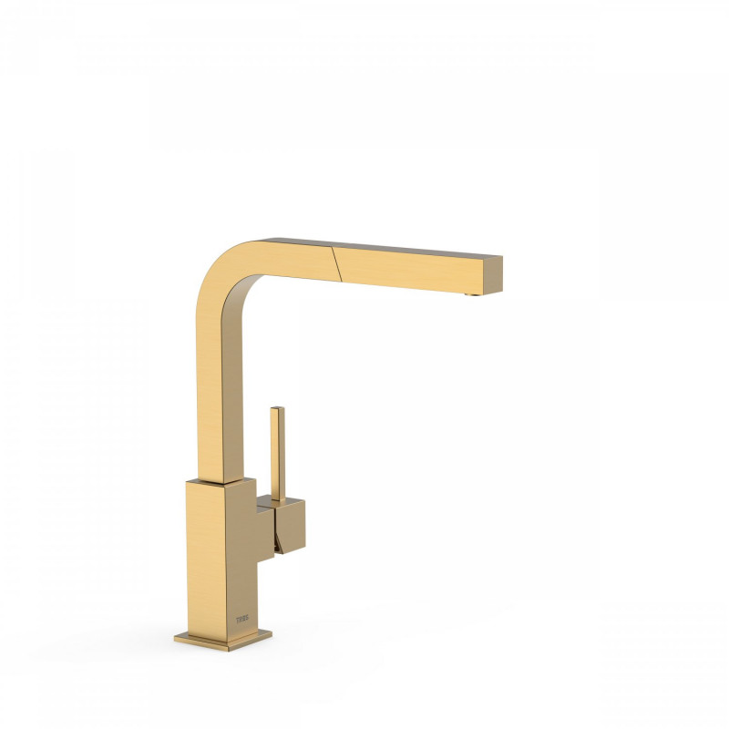 Tres Cuadro bateria kuchenna zlewozmywakowa stojąca z wyciąganą wylewką złoty matowy 006.437.OM