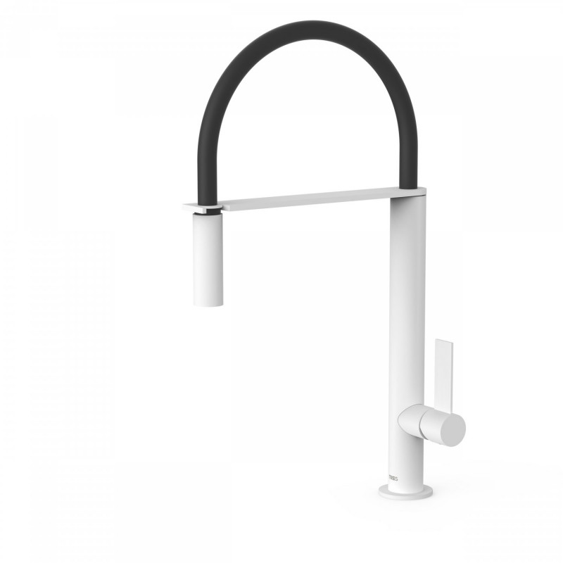 Tres COLORS bateria kuchenna zlewozmywakowa stojąca z wyciąganą wylewką biały matowy 205.487.02.BM