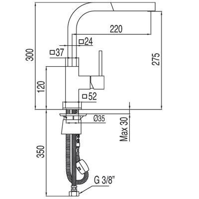 Tres Cuadro bateria kuchenna zlewozmywakowa stojąca z wyciąganą wylewką czarny mat 006.437.NM