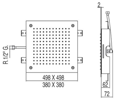 Tres deszczownica kwadratowa 42x42 do mocowania sufitowego stal 299.516.07.AC