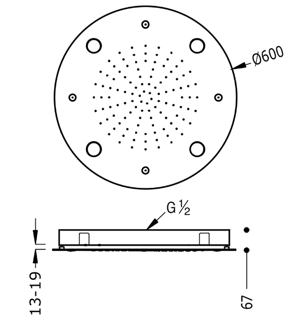 Tres deszczownica okrągła 60 cm do mocowania sufitowego chromoterapia chrom 299.958.01