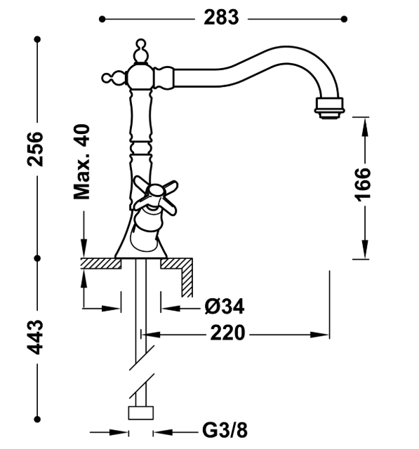 Tres Clasic bateria kuchenna zlewozmywakowa stojąca retro stary mosiądz matowy 242.342.01.LM