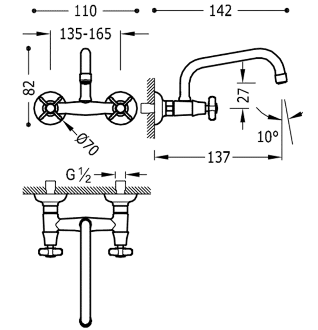 Tres Clasic bateria kuchenna zlewozmywakowa natynkowa retro stary mosiądz matowy 242.215.01.LM
