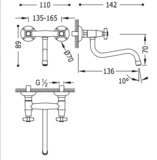 Tres Clasic bateria kuchenna zlewozmywakowa natynkowa retro chrom 242.310.01