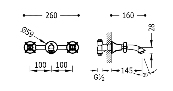 Tres Clasic bateria kuchenna podtynkowa retro stary mosiądz matowy 242.151.02.LM