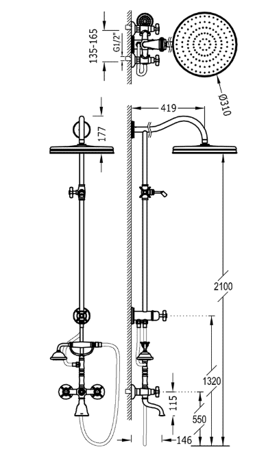 Tres Clasic kolumna wannowa retro chrom 242.176.02