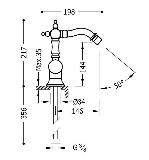 Tres Clasic bateria bidetowa retro stal 242.220.01.AC