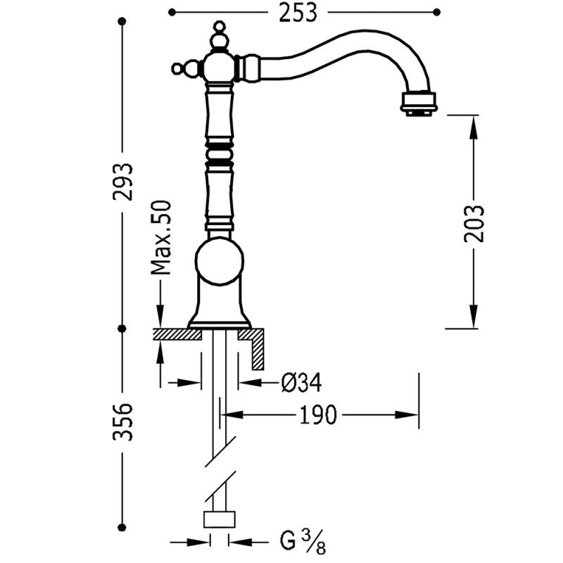 Tres Clasic bateria umywalkowa retro wysoka stary mosiądz matowy 242.108.01.LM