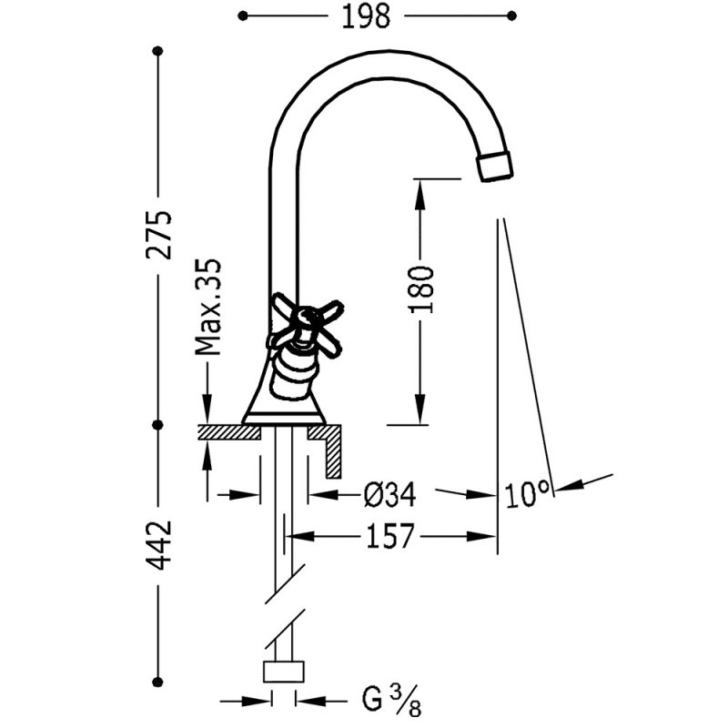 Tres Clasic bateria umywalkowa dwuuchwytowa retro wysoka stal 242.109.01.AC
