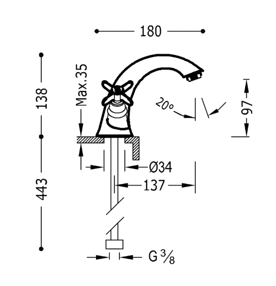 Tres Clasic bateria umywalkowa dwuuchwytowa retro stary mosiądz matowy 242.102.01.LM