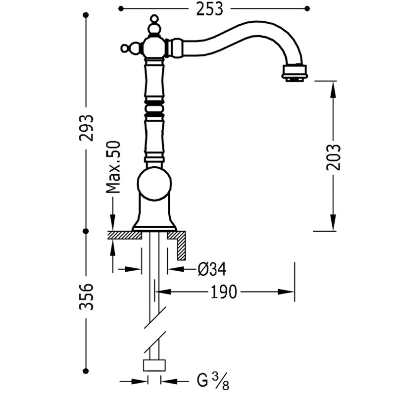Tres Clasic bateria umywalkowa retro wysoka chrom 242.108.01