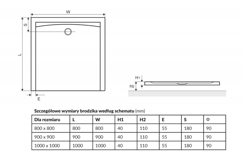 Excellent Forma brodzik kwadratowy płaski 80x80 BREX.FOR08WHN