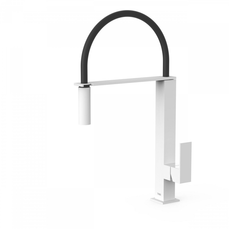 Tres CUADRO-TRES bateria kuchenna zlewozmywakowa z wyciąganą wylewką biały matowy 006.487.01.BM