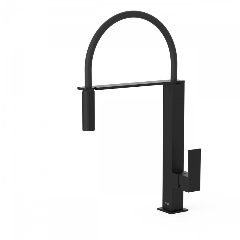 Tres CUADRO-TRES bateria kuchenna zlewozmywakowa z wyciąganą wylewką czarny matowy 006.487.01.NM