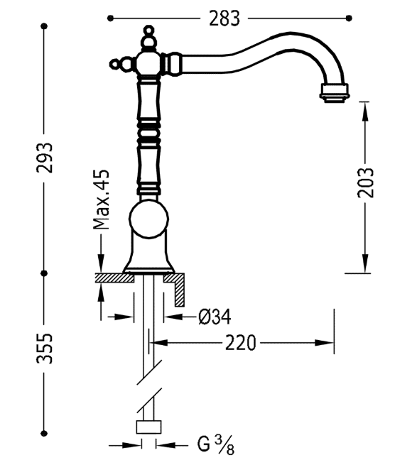 Tres Clasic bateria kuchenna zlewozmywakowa stojąca złoty polerowany 242.341.01.OR