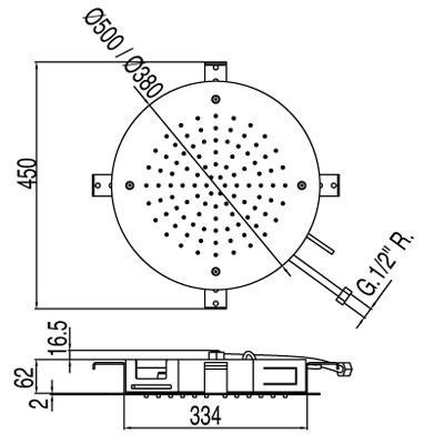 Tres deszczownica okrągła śr.50cm do mocowania sufitowego złoty polerowany 1.34.950.OR