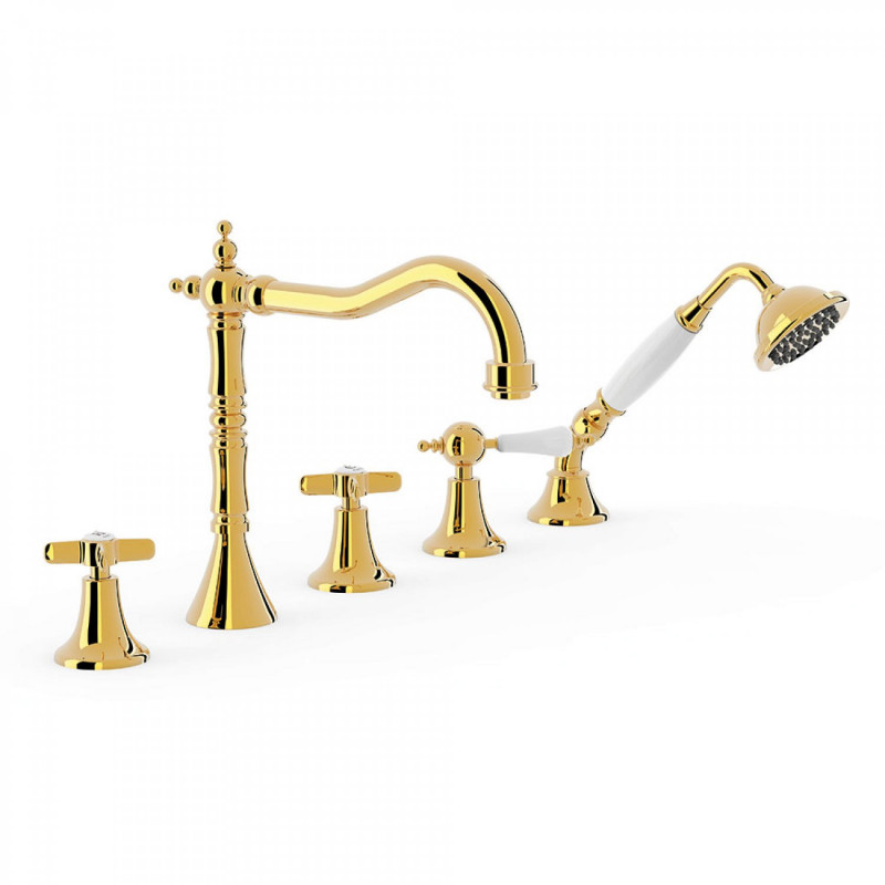 Tres Clasic bateria wannowa czterootworowa złoty polerowany 242.146.01.OR