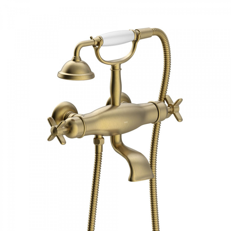Tres Clasic termostatyczna bateria wannowa retro z zestawem natryskowym stary mosiądz matowy 242.176.09.LM