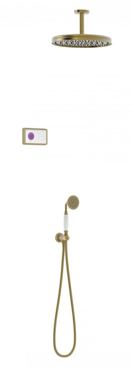 Tres Clasic SHOWER TECHNOLOGY zestaw prysznicowy termostatyczny z baterią podtynkową z deszczownicą złoty mosiądz matowy 092.262.02.LM