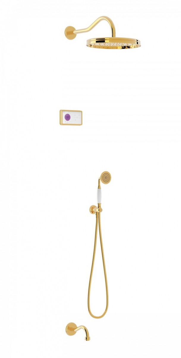 Tres Clasic SHOWER TECHNOLOGY zestaw prysznicowy termostatyczny z baterią podtynkową z deszczownicą złoty polerowany 092.263.01.OR