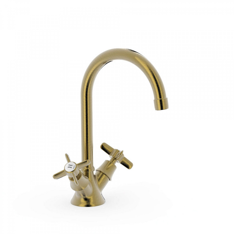 Tres Clasic bateria umywalkowa dwuuchwytowa retro wysoka stary mosiądz 242.109.01.LV