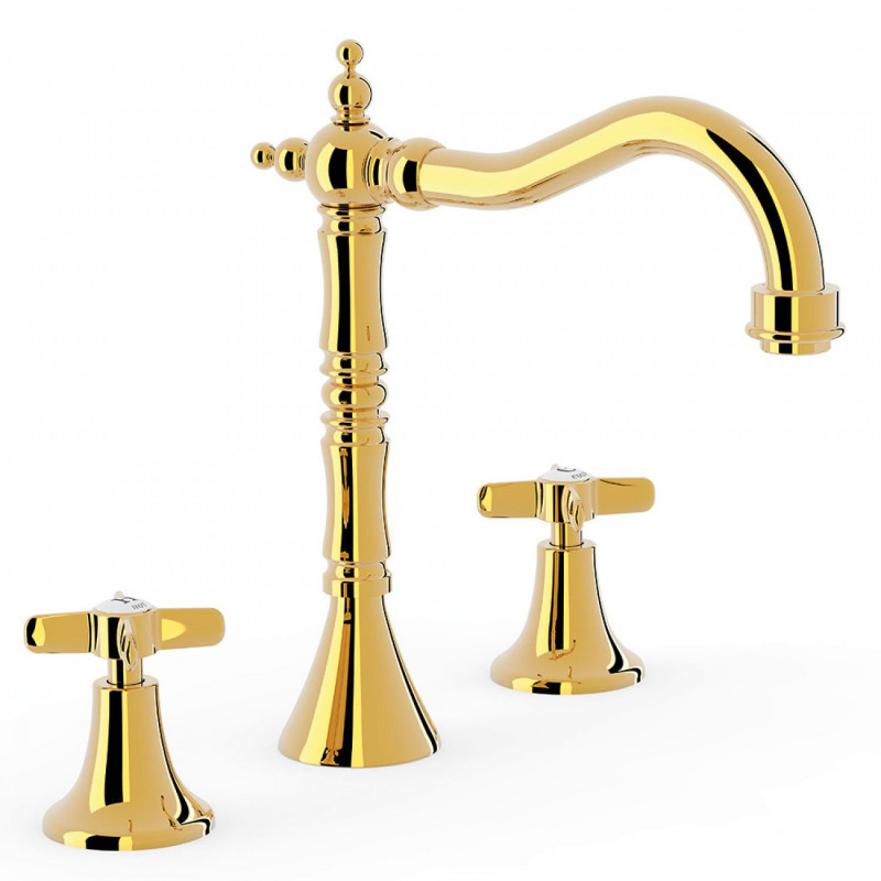 Tres Clasic bateria umywalkowa dwuuchwytowa retro złoty polerowany 242.105.01.OR