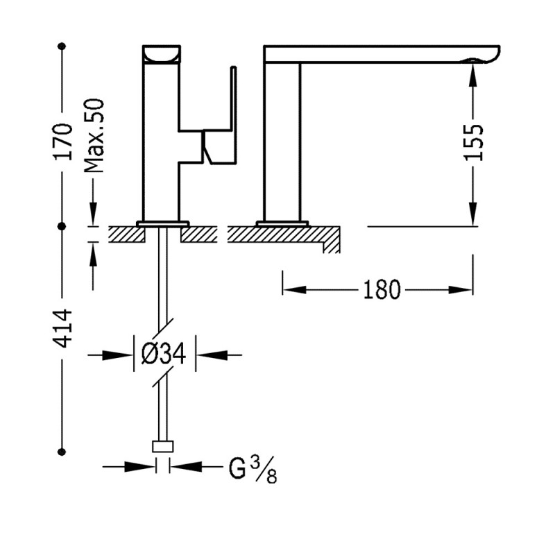 Tres Loft-Colors bateria umywalkowa czarny matowy 200.205.01.NM