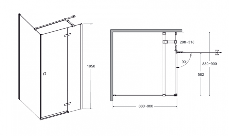 BESCO PIXA kabina kwadratowa 90x90 drzwi prawe otwierane i ścianka chrom PKP-90-195-C