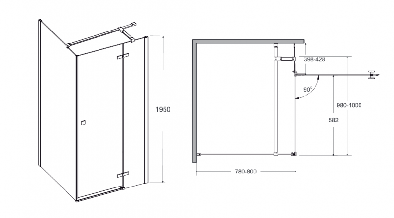 BESCO Pixa Kabina prostokątna 100x80 prawa drzwi otwierane chrom PPP-108-195-C