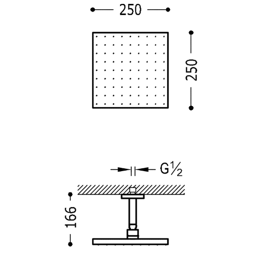 Tres deszczownica 25x25 z ramieniem sufitowym chrom 034.121.02