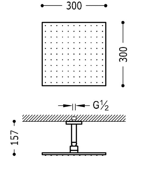 Tres deszczownica 30x30 z ramieniem sufitowy chrom 034.831.02