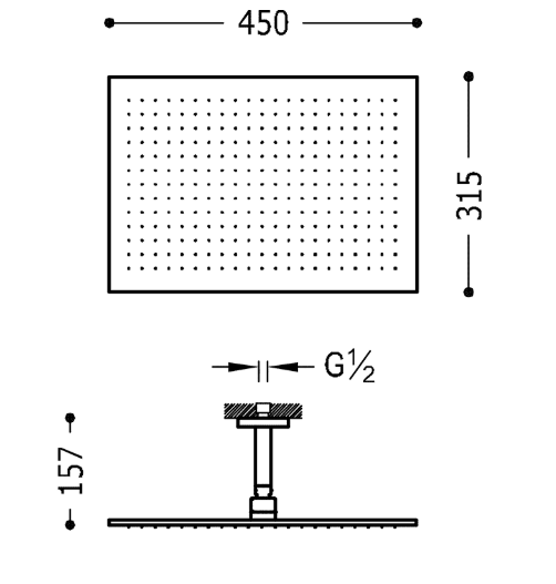 Tres deszczownica 45x31 z ramieniem sufitowym chrom 034.432.03