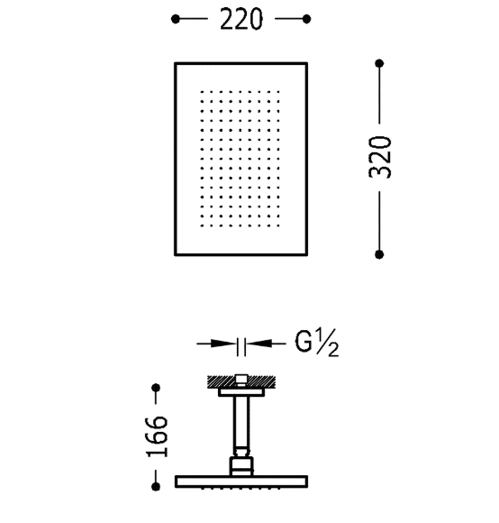 Tres deszczownica 32x22 z ramieniem sufitowym chrom 034.432.02