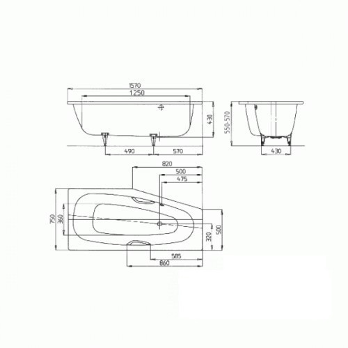 Kaldewei Mini wanna asymetryczna lewa z otworami na uchwyty 157x75 biały model 833 224900010001