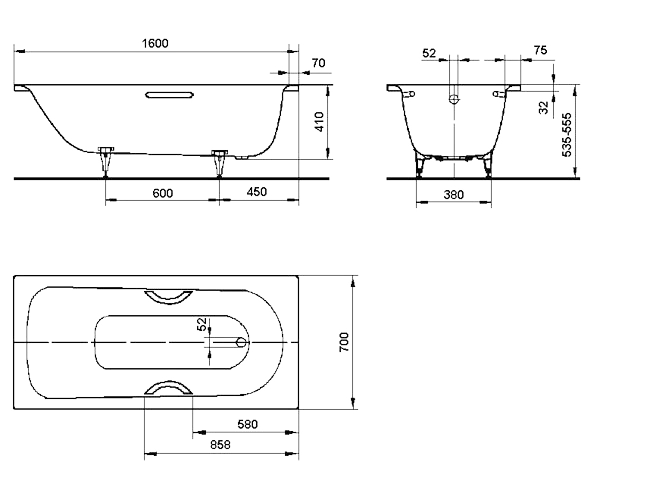 Kaldewei Saniform Plus wanna prostokątna z otworami na uchwyty 160x70 model 332 133200010001