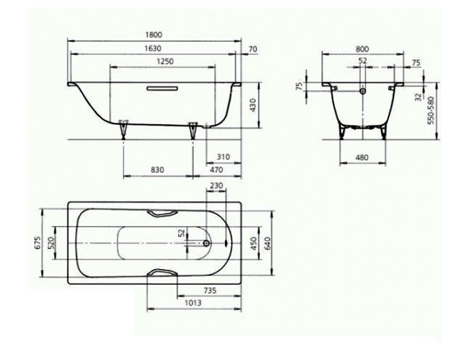 Kaldewei Saniform Plus wanna prostokątna z otworami na uchwyty 180x80 model 337 133700010001
