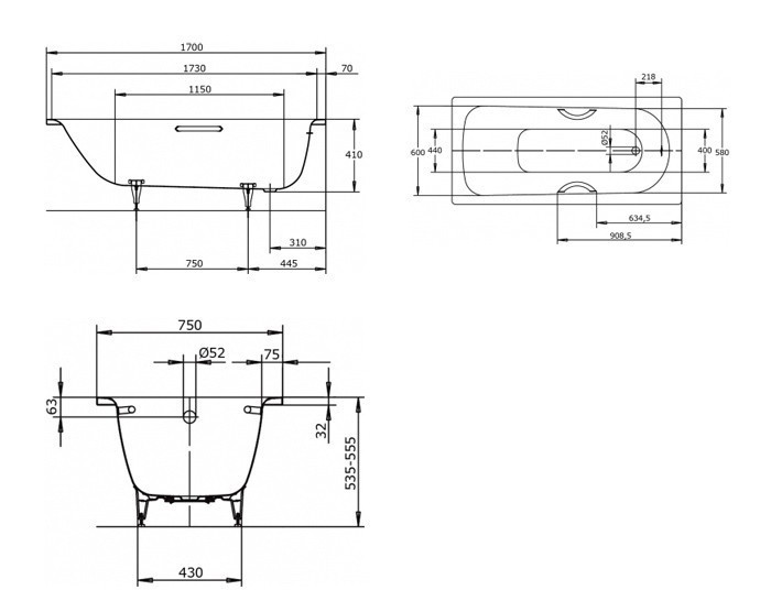 Kaldewei Saniform Plus wanna prostokątna z otworami na uchwyty 170x75 model 336 133600010001