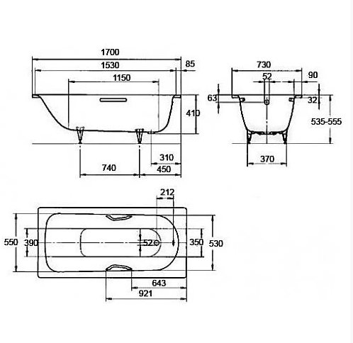 Kaldewei Saniform Plus wanna prostokątna z otworami na uchwyty 170x73 model 334 133400010001