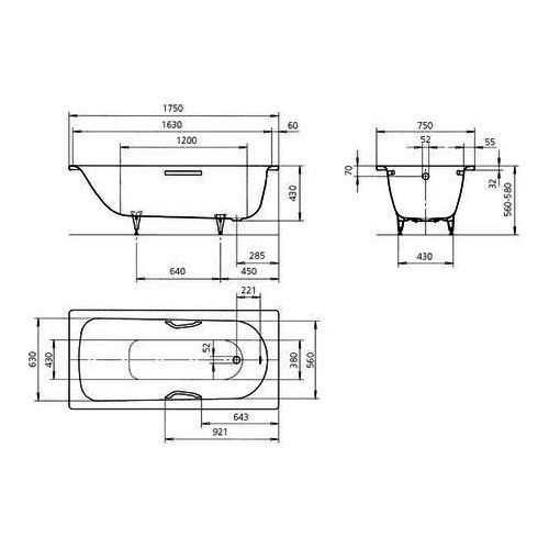 Kaldewei Saniform wanna prostokątna z otworami na uchwyty 175x75 model 338 133800010001