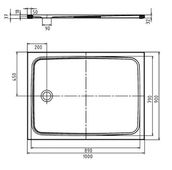 Kaldewei Cayonoplan brodzik prostokątny 100x90 z obniżonym nośnikiem styropianowym model 2257-5 361747980001