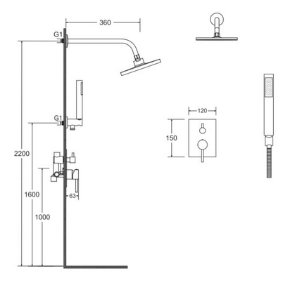 BESCO Illusion I zestaw podtynkowy z deszczownicą i słuchawką złoty BP-DII-ZL