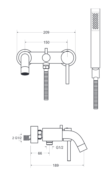BESCO Illusionn bateria wannowa natynkowa z zestawem prysznicowym czarny matowy BW-IS-CZ
