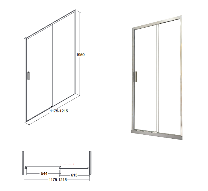 BESCO Actis drzwi do wneki przesuwne 120 cm przeźroczyste chrom DA-120