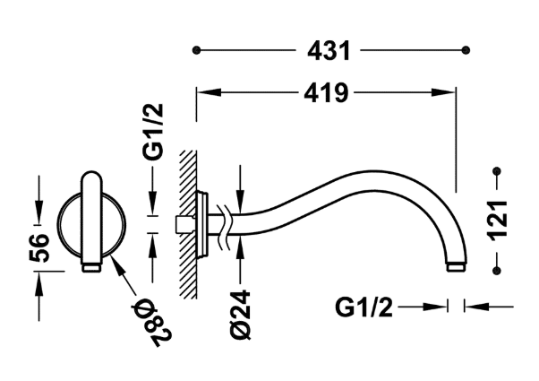 Tres ramię ścienne 43cm do głowicy natryskowej stal 299.337.01.AC