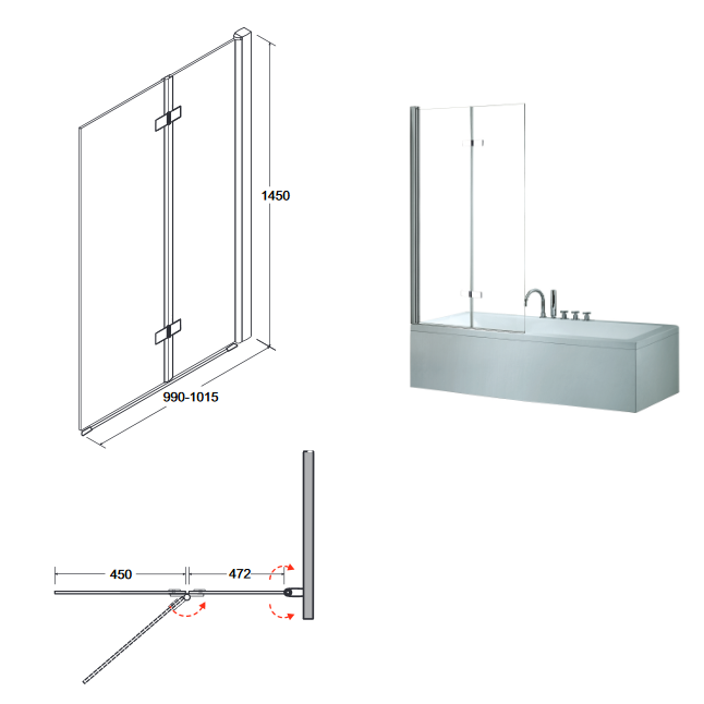 BESCO Lumix Black parawan nawannowy 2-skrzydłowy 100 cm czarny matowy PLB-2S