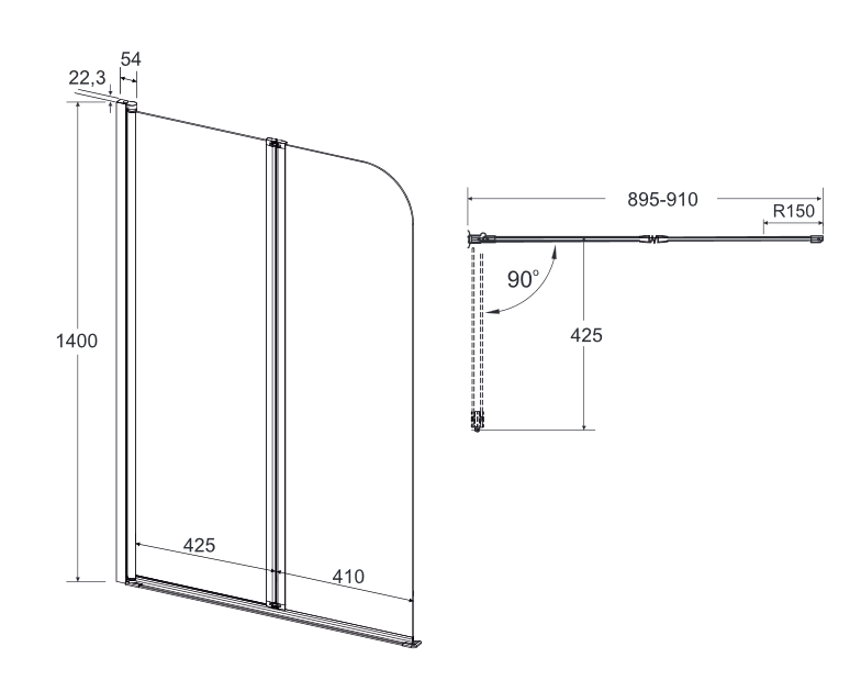 BESCO Prime 2 parawan nawannowy 2-skrzydłowy ruchomy 90 cm chrom PNP-2S