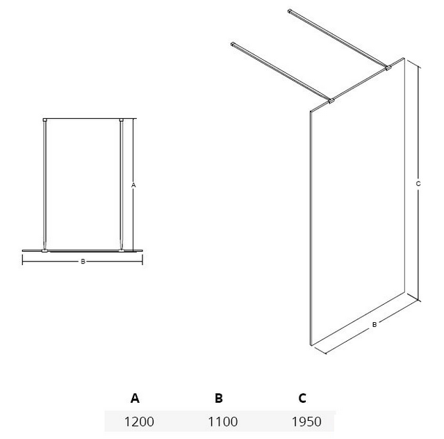 BESCO Aveo Due Black kabina prysznicowa walk-in 110 cm przeźroczyste czarny mat ADB-110-195C