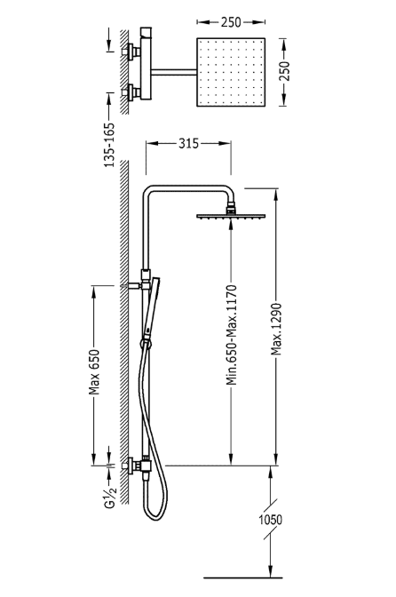 Tres CUADRO zestaw prysznicowy z deszczownicą 25x25 cm chrom 007.197.01