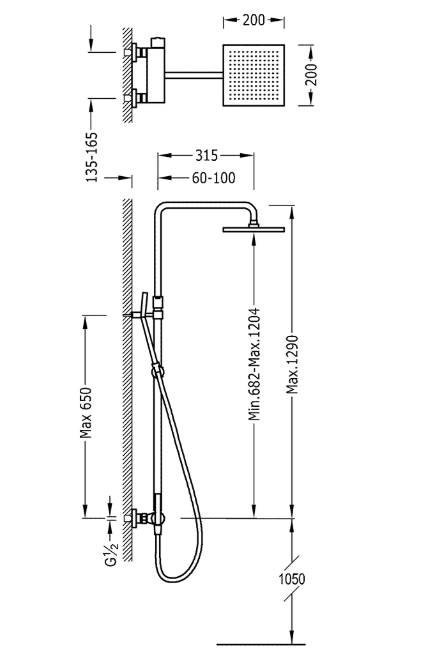 Tres Lex zestaw prysznicowy z deszczownicą 20x20 cm drążek teleskopowy chrom 081.197.01