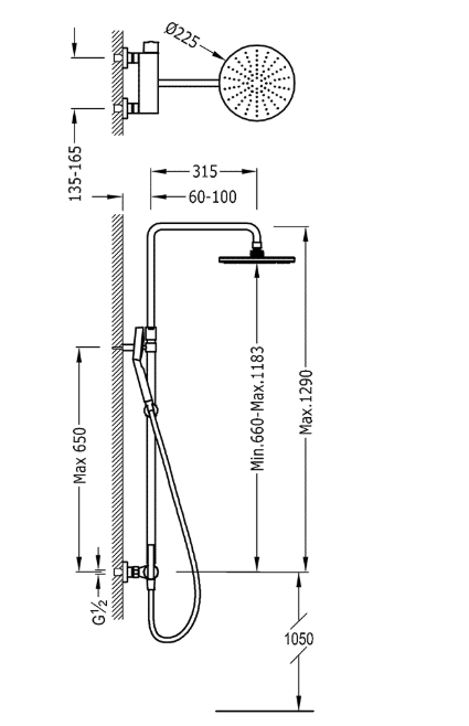 Tres Lex zestaw prysznicowy z deszczownicą 22,5 cm chrom 081.197.02